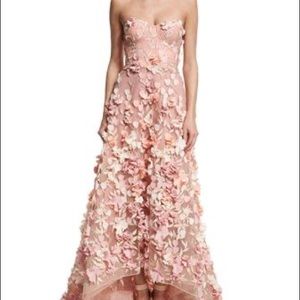 Marchesa Notte high low pink 3D floral gown